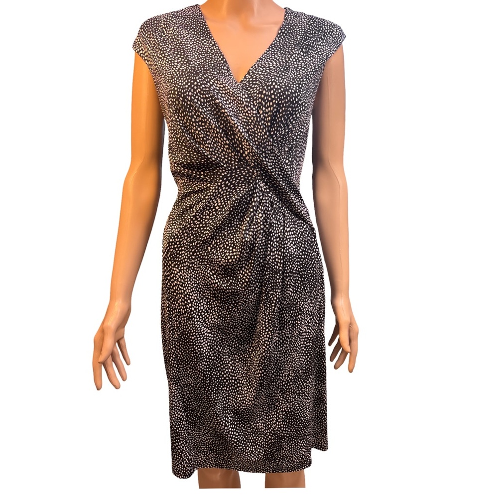 Ann Taylor Black & White Dotted Wrap-Style Midi Dress